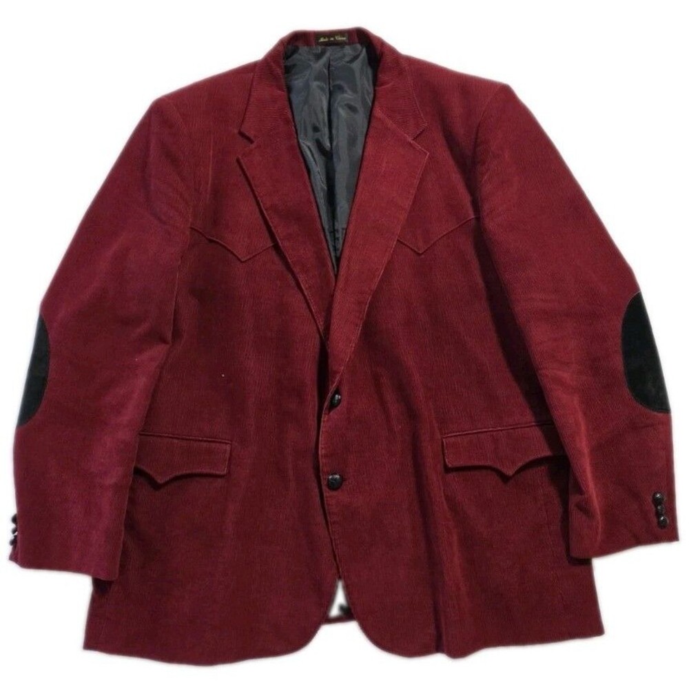 Sheplers Men 54L Western Corduroy Blazer Jacket Red Maroon Yoke Elbow Patch Tall